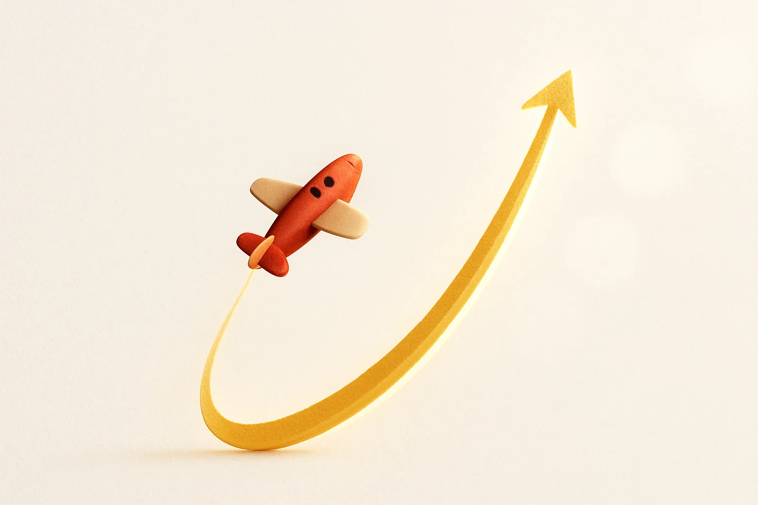 Plane ascending with glowing multiplier curve on white background